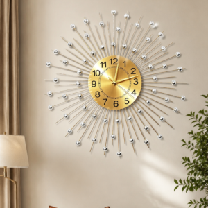 Modern Golden Sunburst Metal Wall Clock