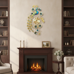 Ornate Peacock Flower Ginkgo Hanging Clock