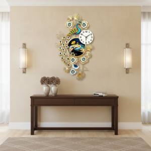 Peacock Ginkgo Landscape Decor Wall Clock
