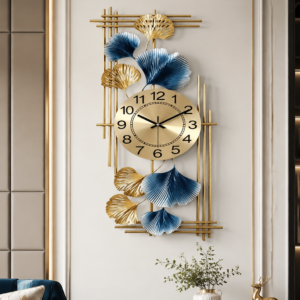 Vertical Ginkgo Leaf Metal Wall Clock