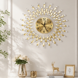 Gold Crystal Sunburst Metal Wall Clock