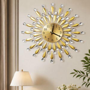 Teardrop Crystal Sunburst Metal Wall Clock