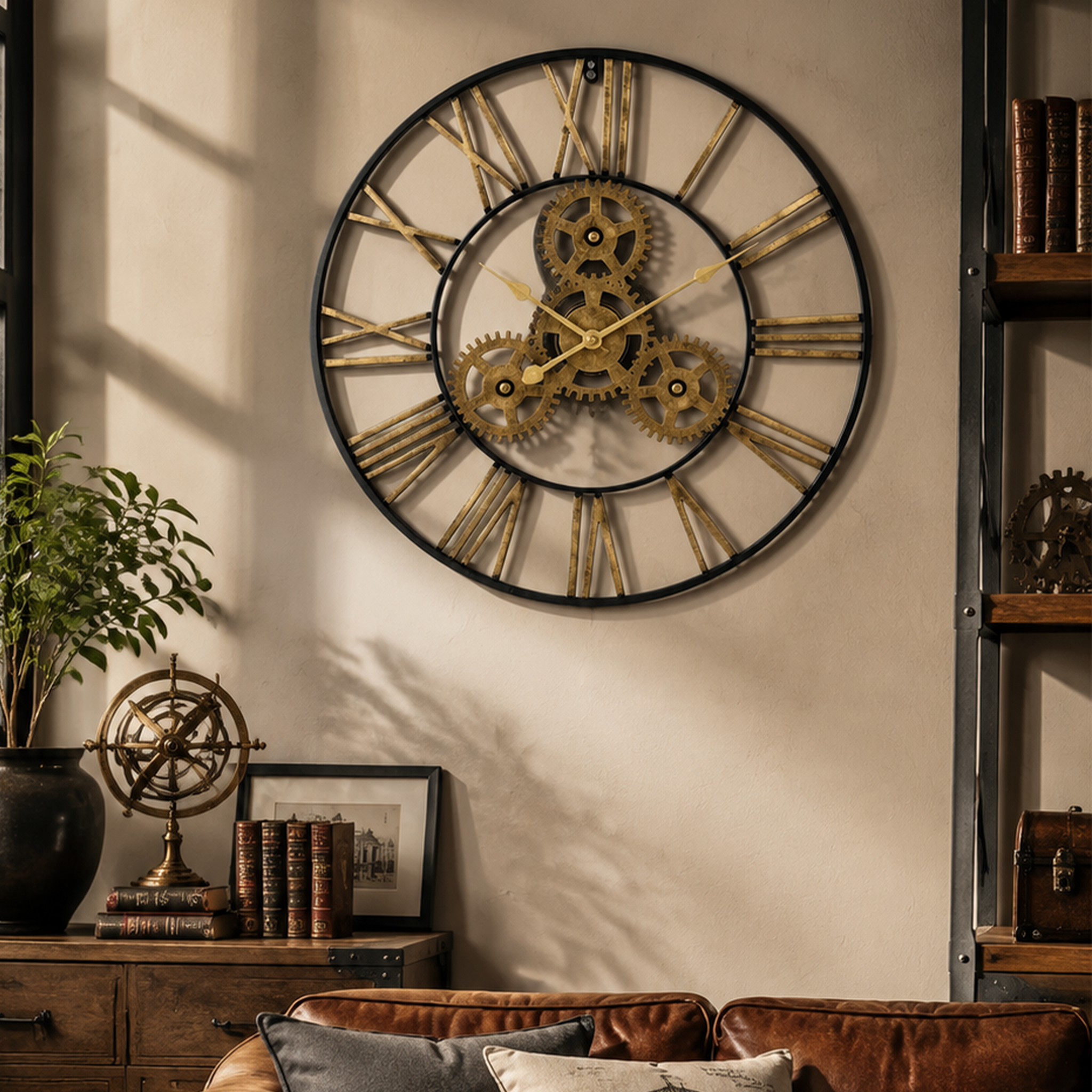 Industrial Gear Roman Numeral Metal Wall Clock