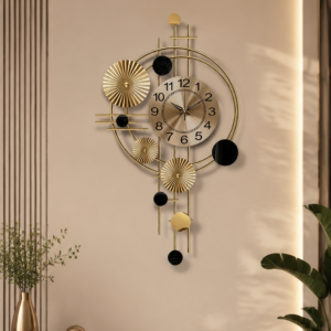 Abstract Golden Sunburst Wall Clock