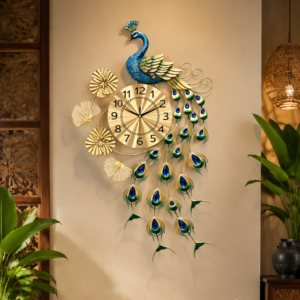 Single Peacock Ginkgo Leaf Metal Wall Clock