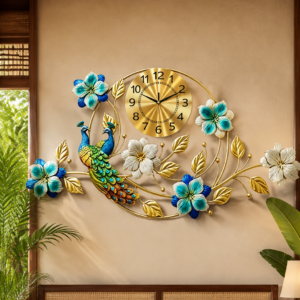 Double Peacock Floral Ring Metal Wall Clock