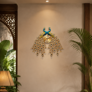 Golden Double Peacock Decor Wall Clock