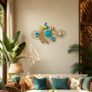 Single Peacock Floral Multi-Ring Metal Wall Clock