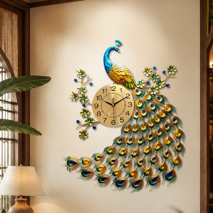 Single Peacock Branch Floral Metal Wall Clock