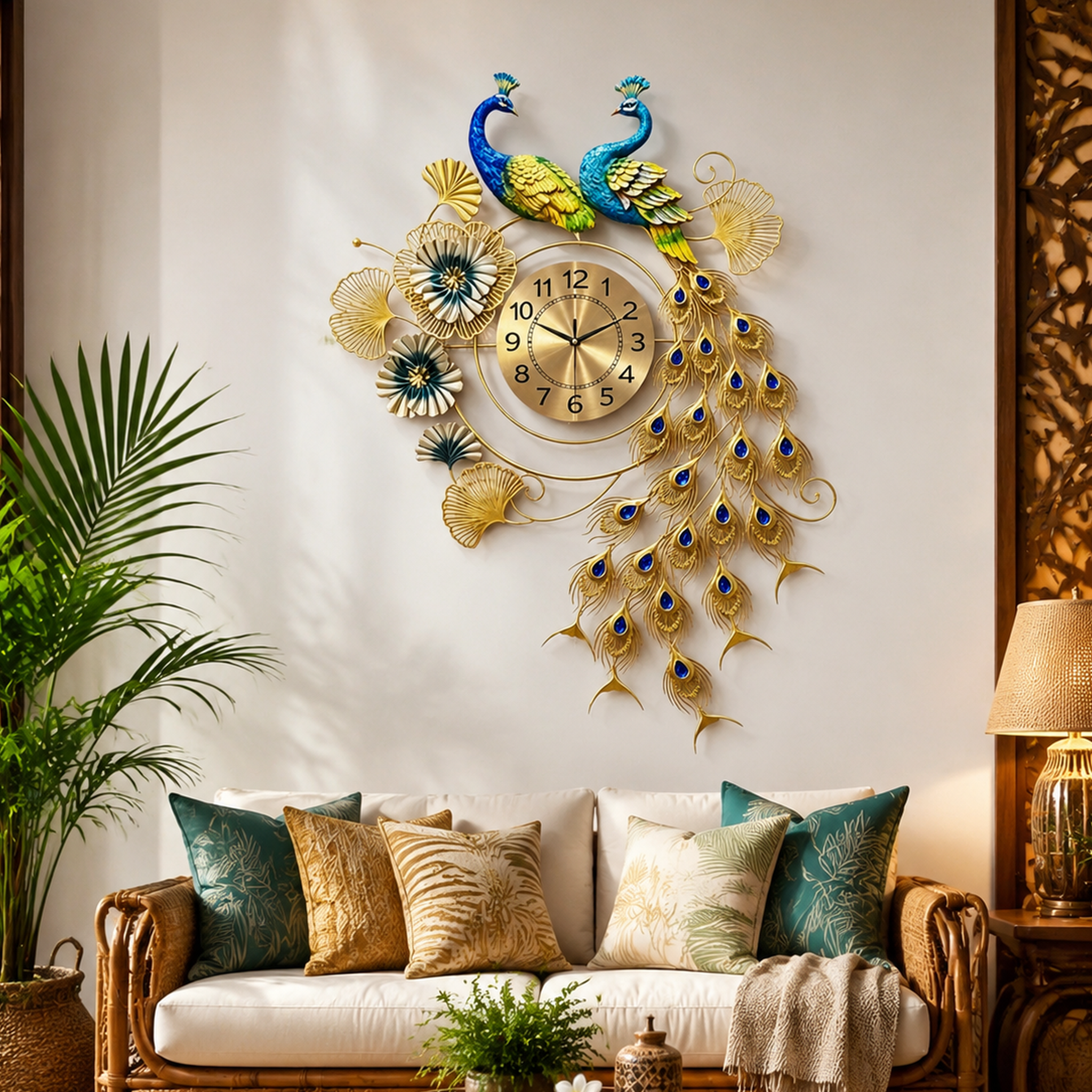 Ginkgo Double Peacock Decor Wall Clock