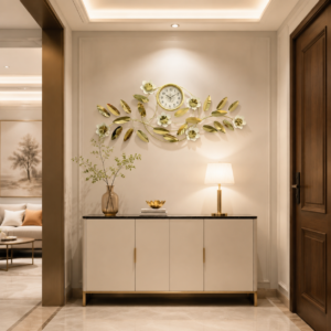 Golden Leaf Flower Decor Wall Clock