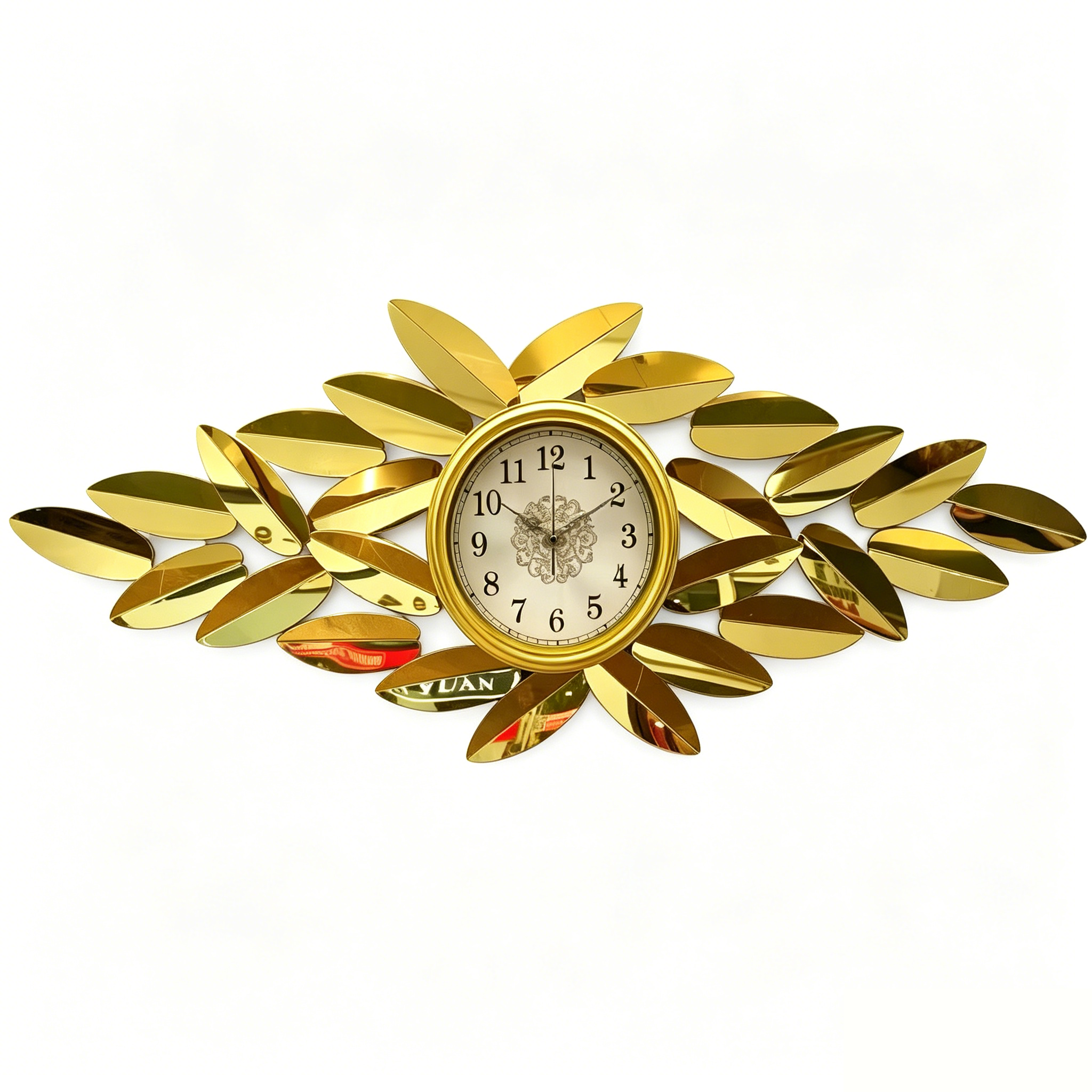Oval Shiny Metallic Foliage Wall Clock - Image 2