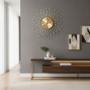 Golden Starburst Wall Clock with Silver Spheres
