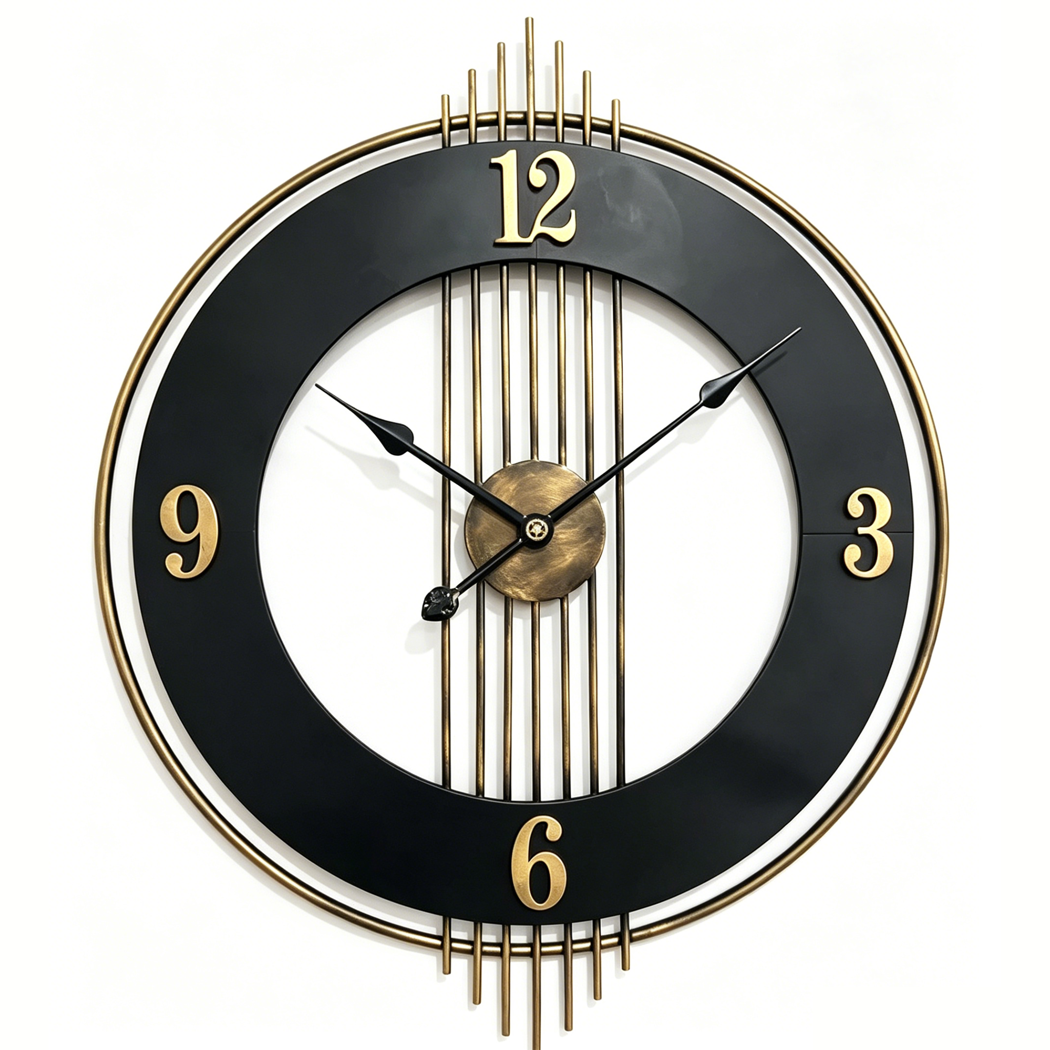 Art Deco Gold Black Metal Open Frame Wall Clock - Image 2