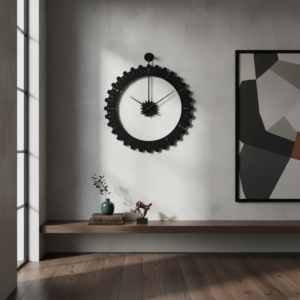 Black Gear Open Frame Metal Wall Clock