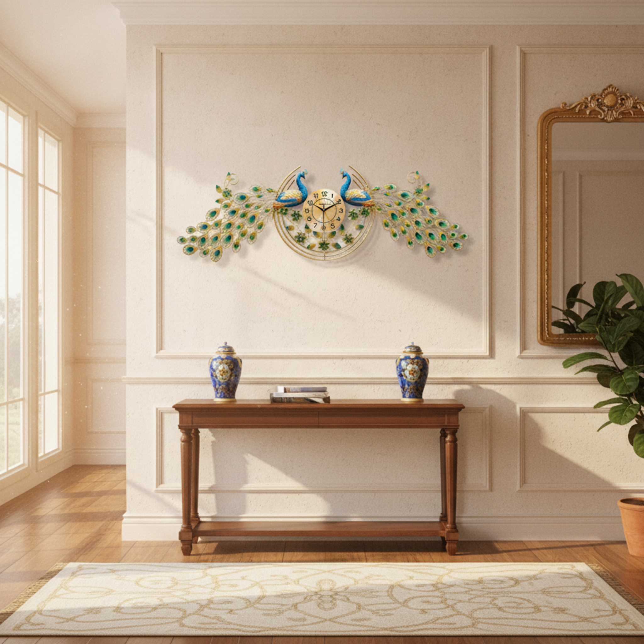 Double Peacock Decorative Wall Clock