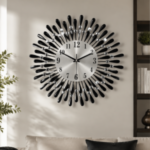 Sparkling Crystal Sunburst Metal Wall Clock