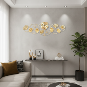 Golden Ginkgo Leaf Metal Wall Clock