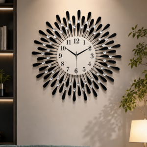 Teardrop Crystal Sunburst Metal Wall Clock