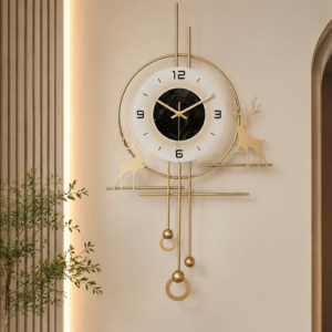 Modern Elk Marble Dial Decor Wall Clock