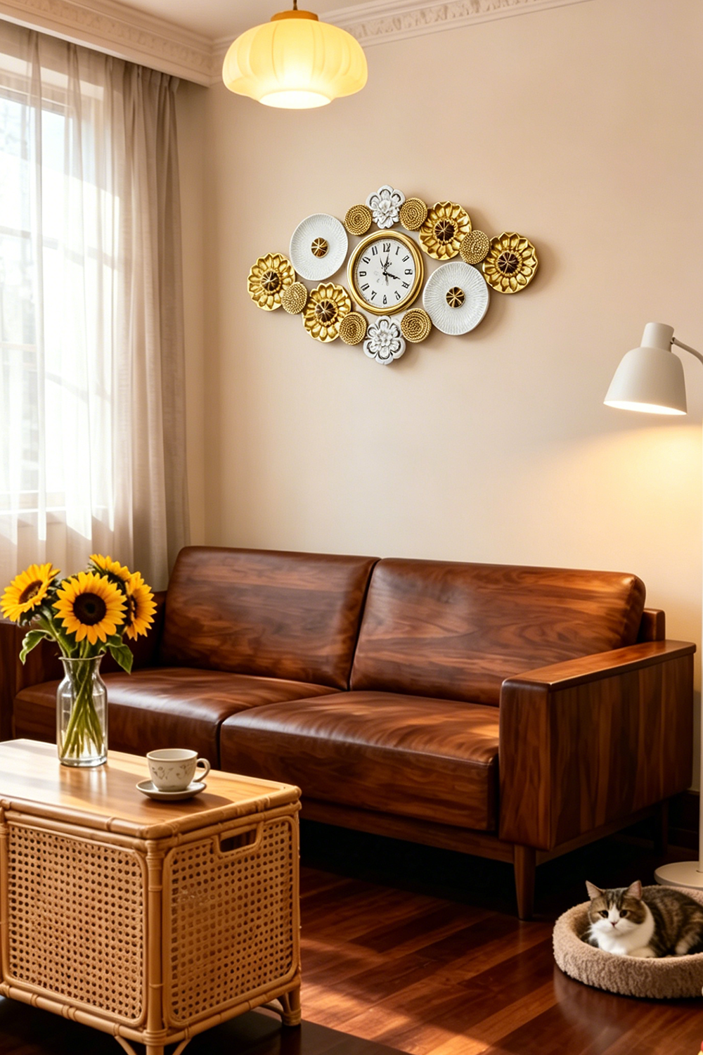 Round Floral Clock Metal Wall Art Floral Decor - Image 2