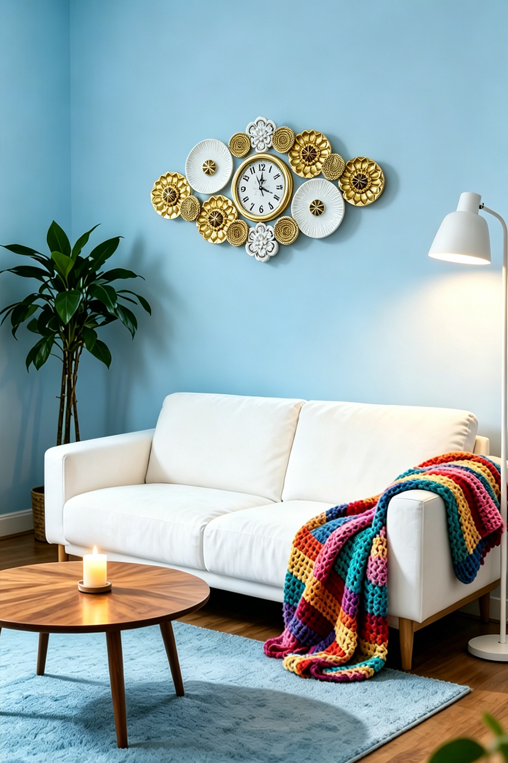 Round Floral Clock Metal Wall Art Floral Decor - Image 3
