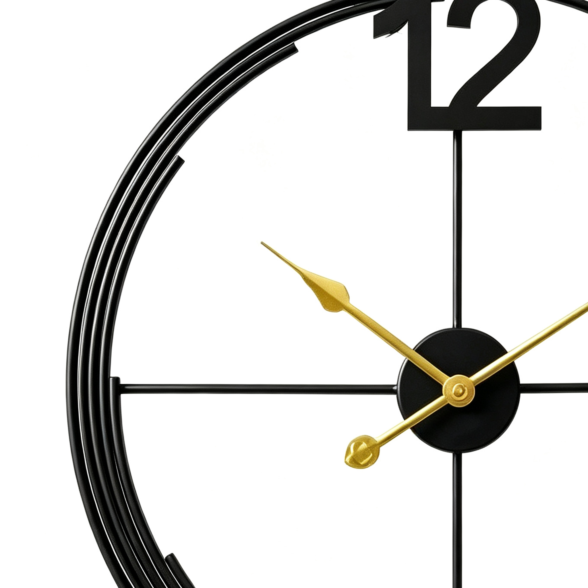 Minimalist Black Frame Gold Hands Metal Wall Clock - Image 3