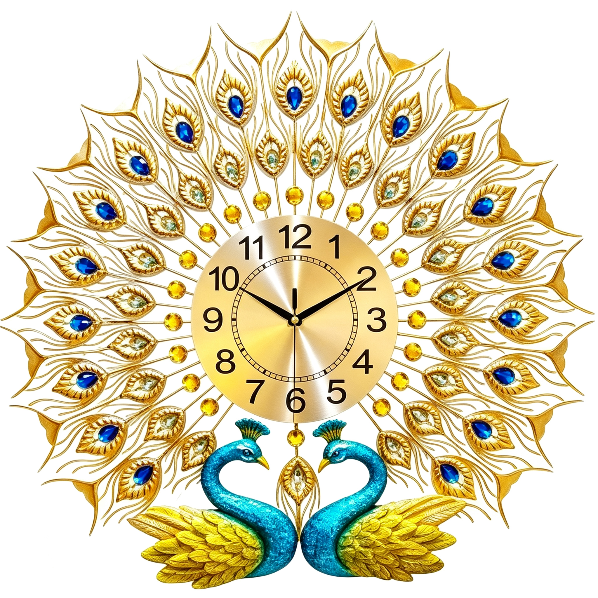 Symmetric Twin Peacock Crystal Wall Clock - Image 2