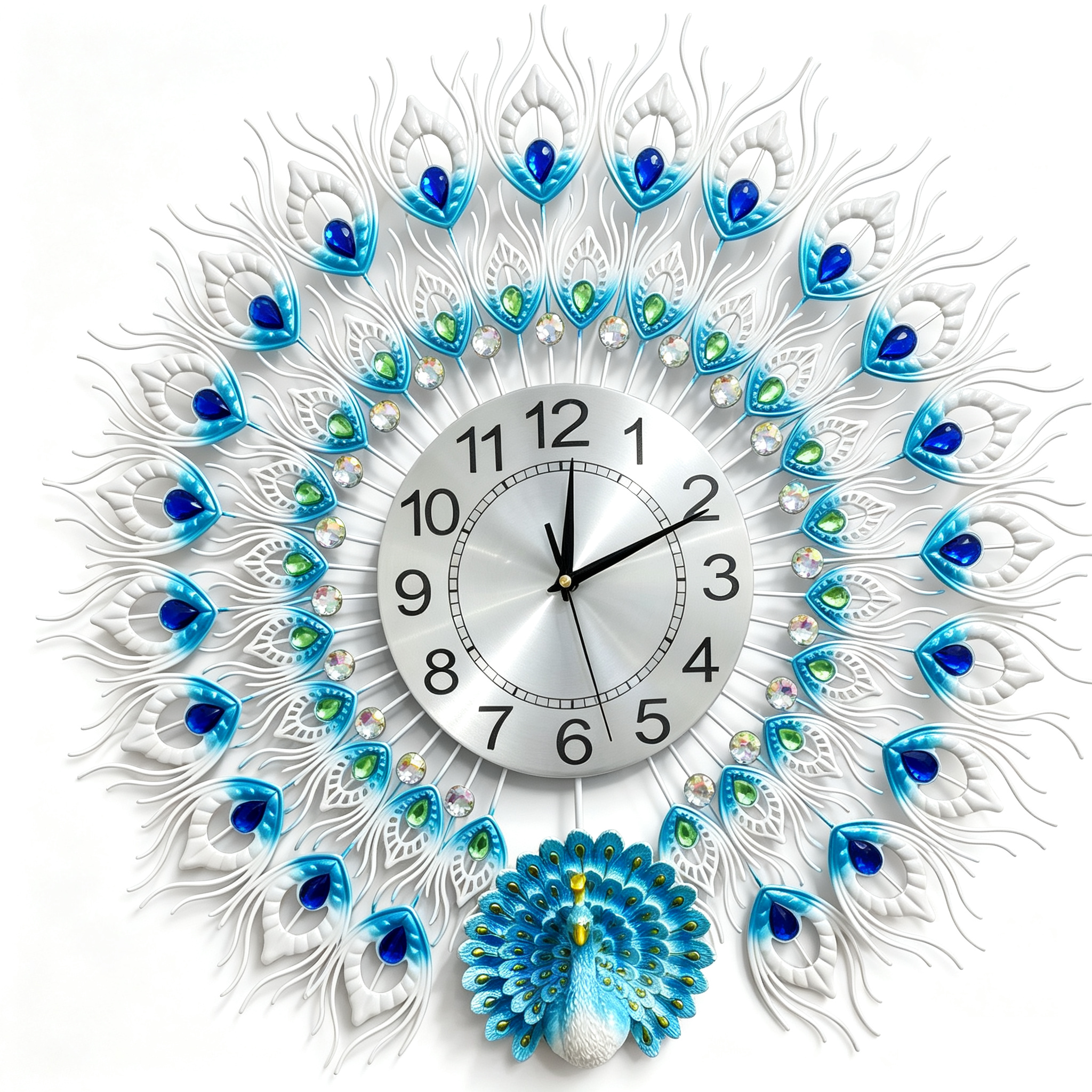 3D Peacock Crystal Silent Wall Clock - Image 2