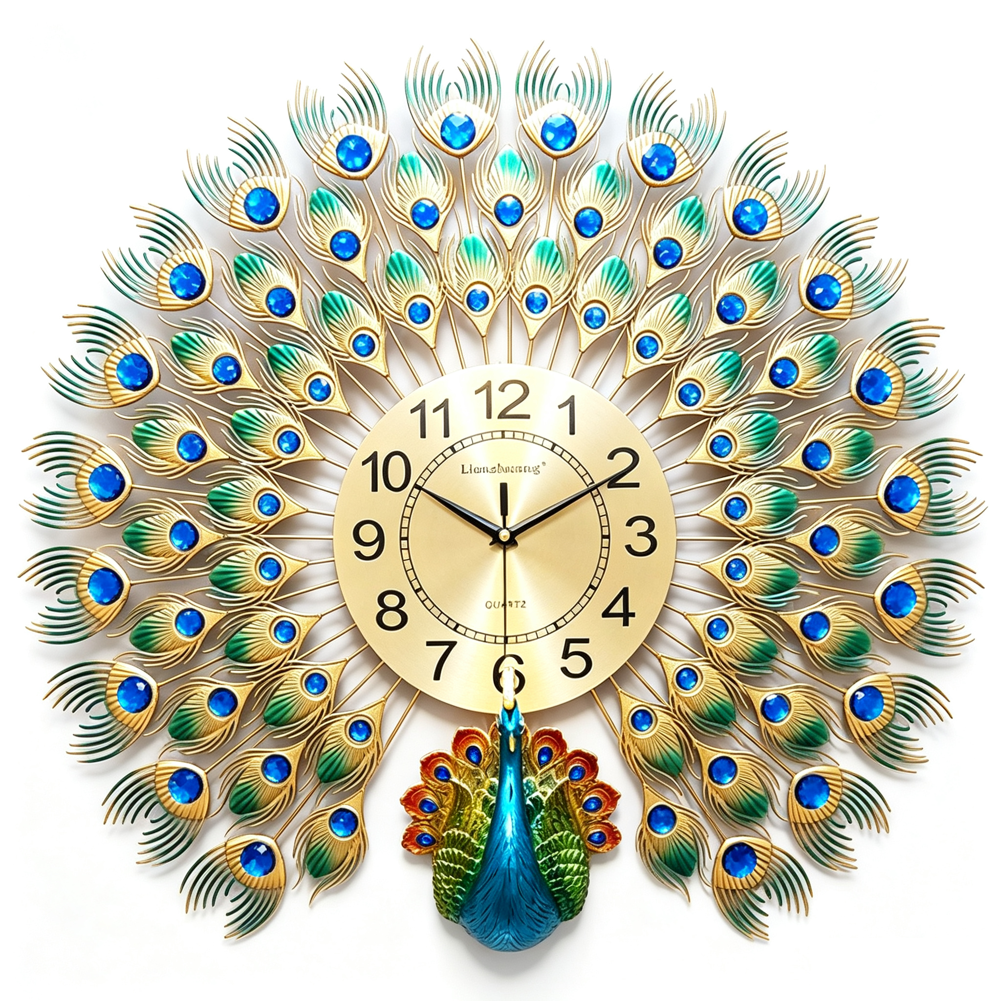 3D Single Peacock Crystal Silent Wall Clock - Image 2