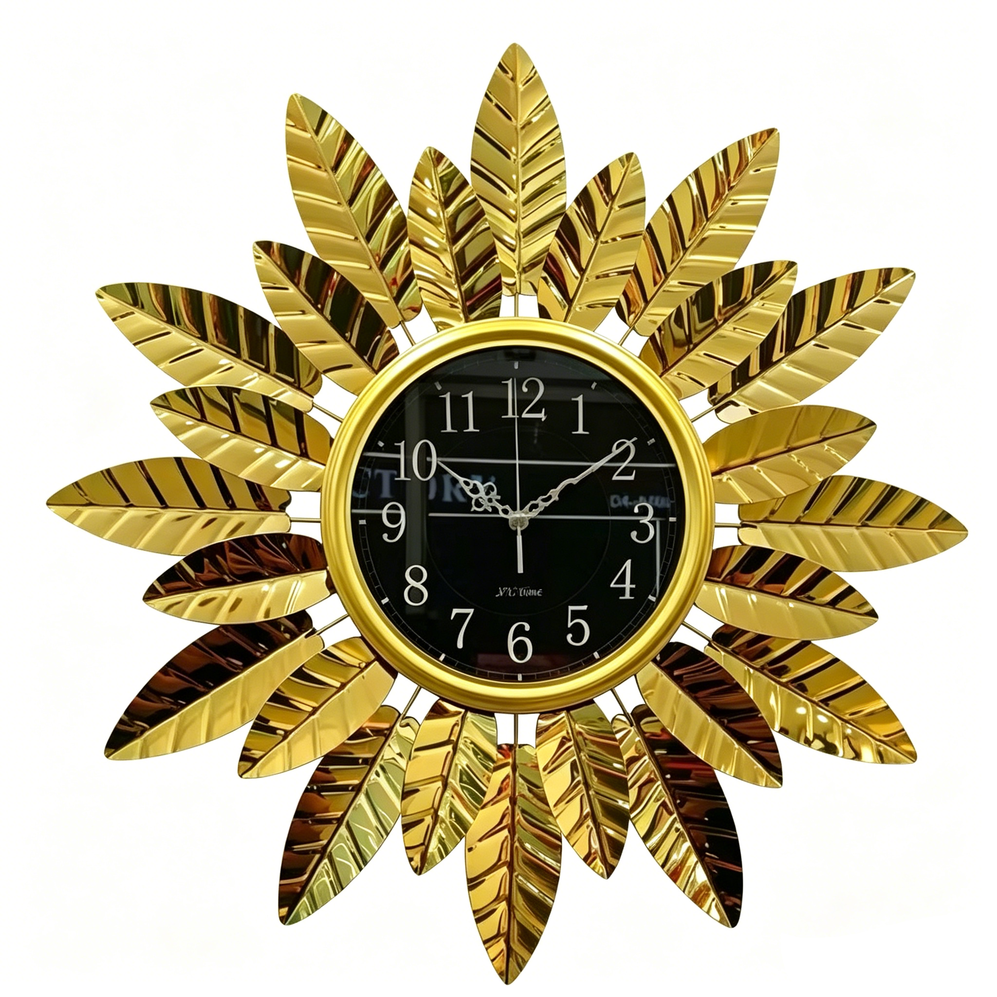 3D Mirror Golden Leaf Silent Metal Wall Clock - Image 2