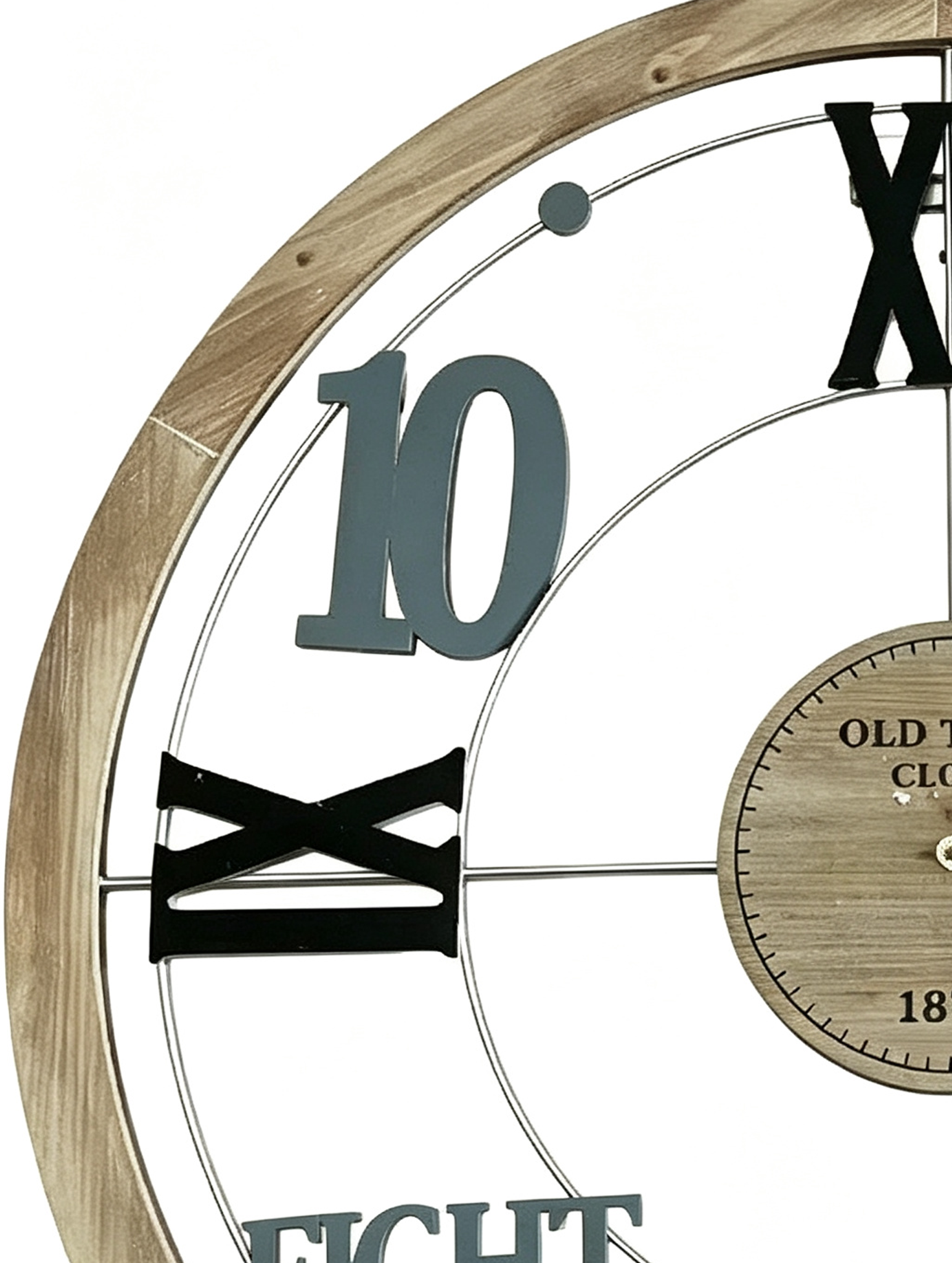 Vintage Wood Frame Roman Numeral Metal Wall Clock - Image 3