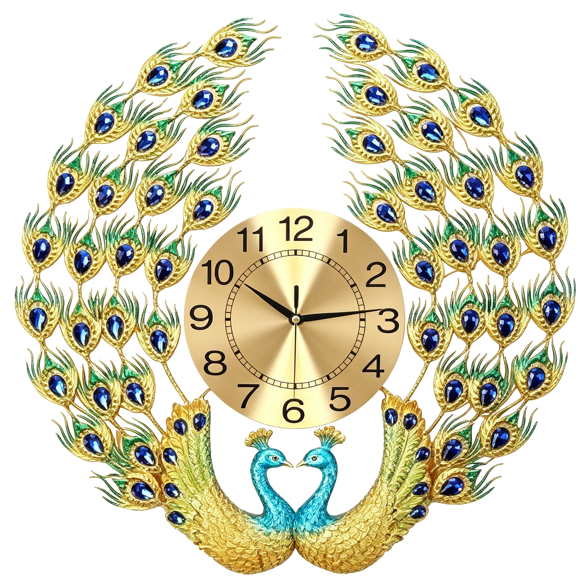 Dual Peacock Rhinestone Luxury Wall Clock - Image 2