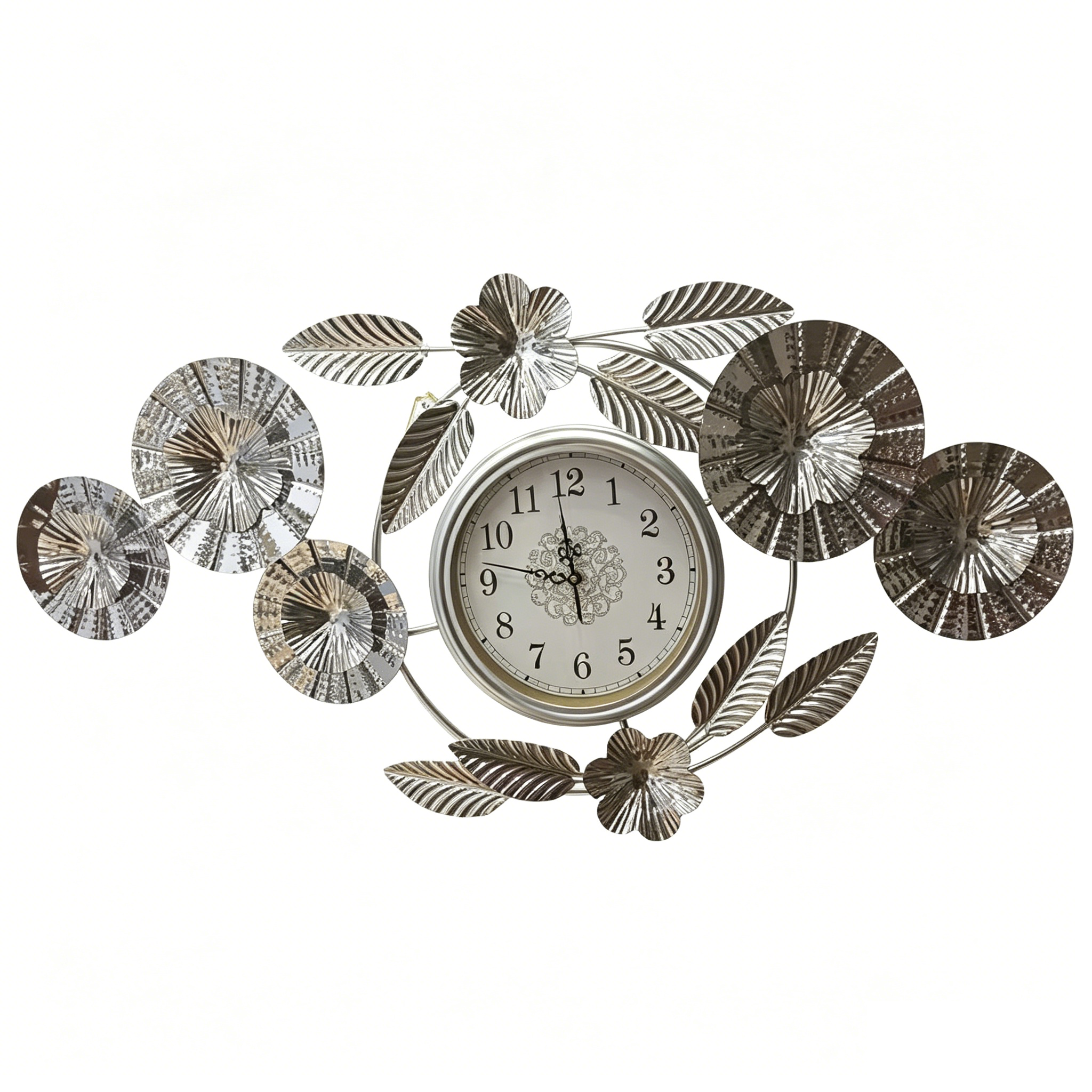 Light Luxury Silver Floral Metal Silent Wall Clock - Image 2
