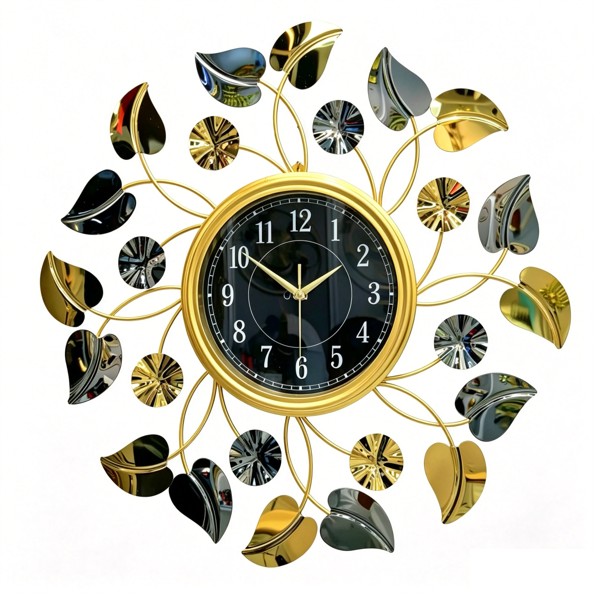 Golden Heart Leaf Decor Silent Wall Clock - Image 2