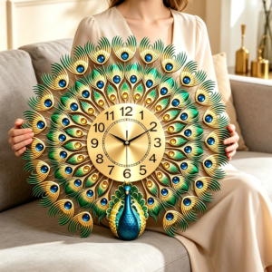 Single Peacock Crystal Open Screen Wall Clock