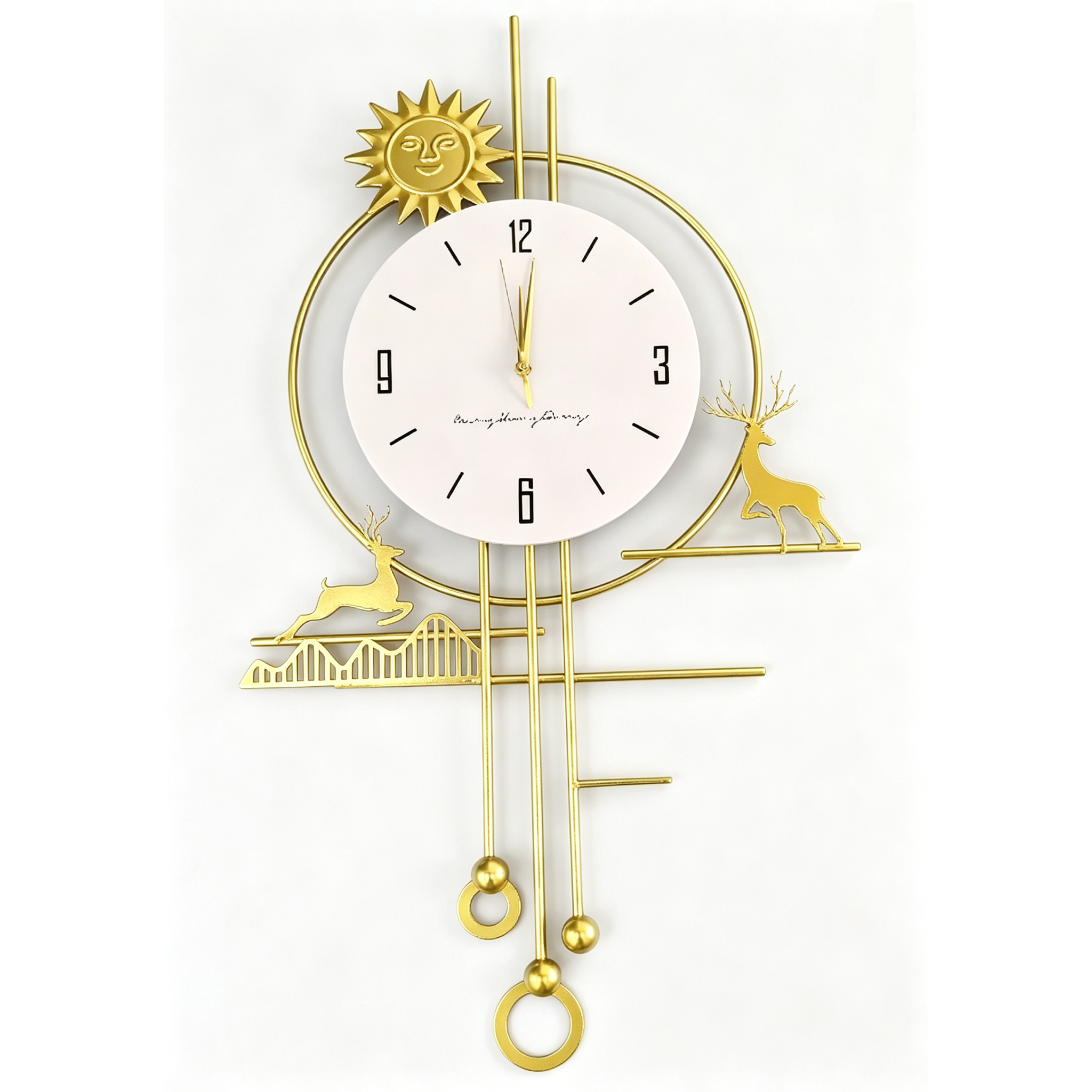 Sun Double Deer Metal Wall Clock - Image 2