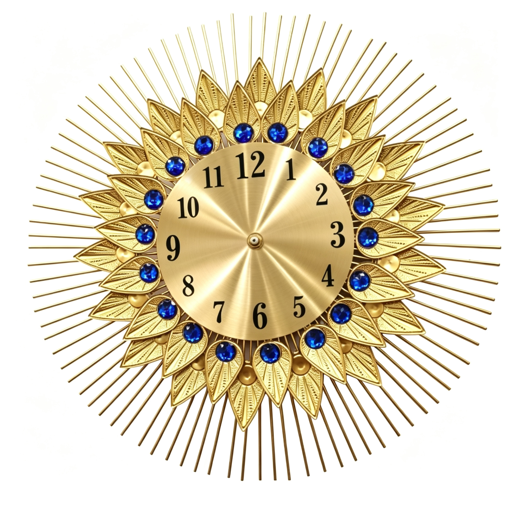 Golden Leaf Crystal Sunburst Wall Clock - Image 2