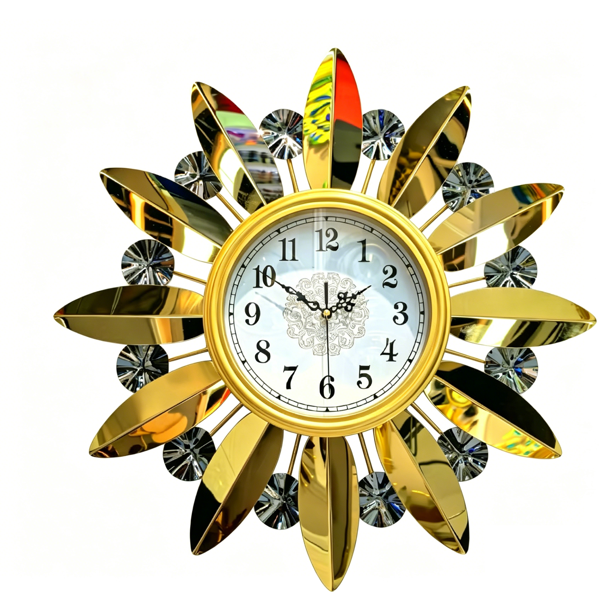 Golden Sunburst Crystal Wall Clock - Image 2