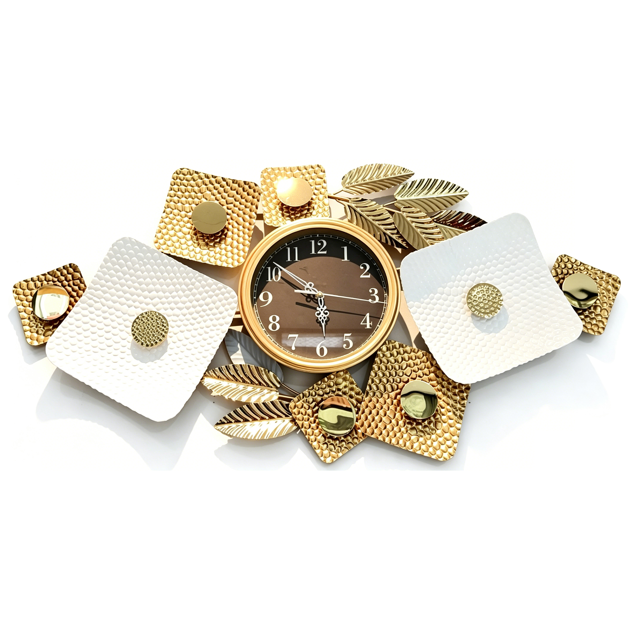 Horizontal Gold Leaf Metal Wall Clock - Image 2