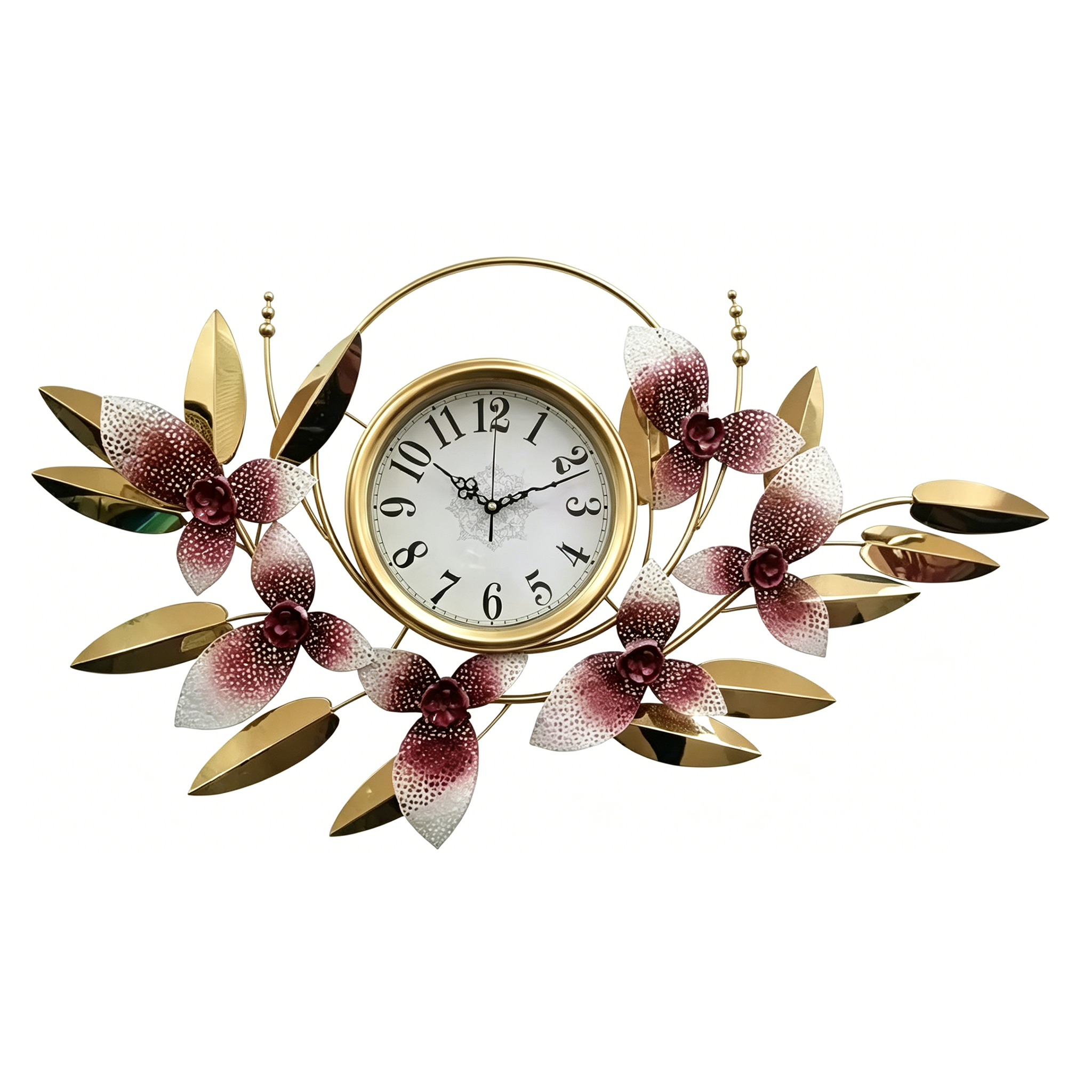Luxury Purple Orchid Floral Metal Wall Clock - Image 2