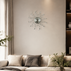 Silver Sunburst Crystal Wall Clock