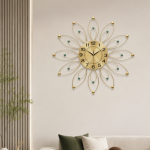 Gold Wire Floral Green Bead Wall Clock