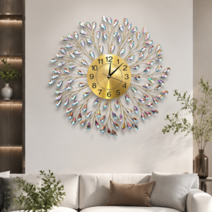 Crystal Peacock Feather Wall Clock