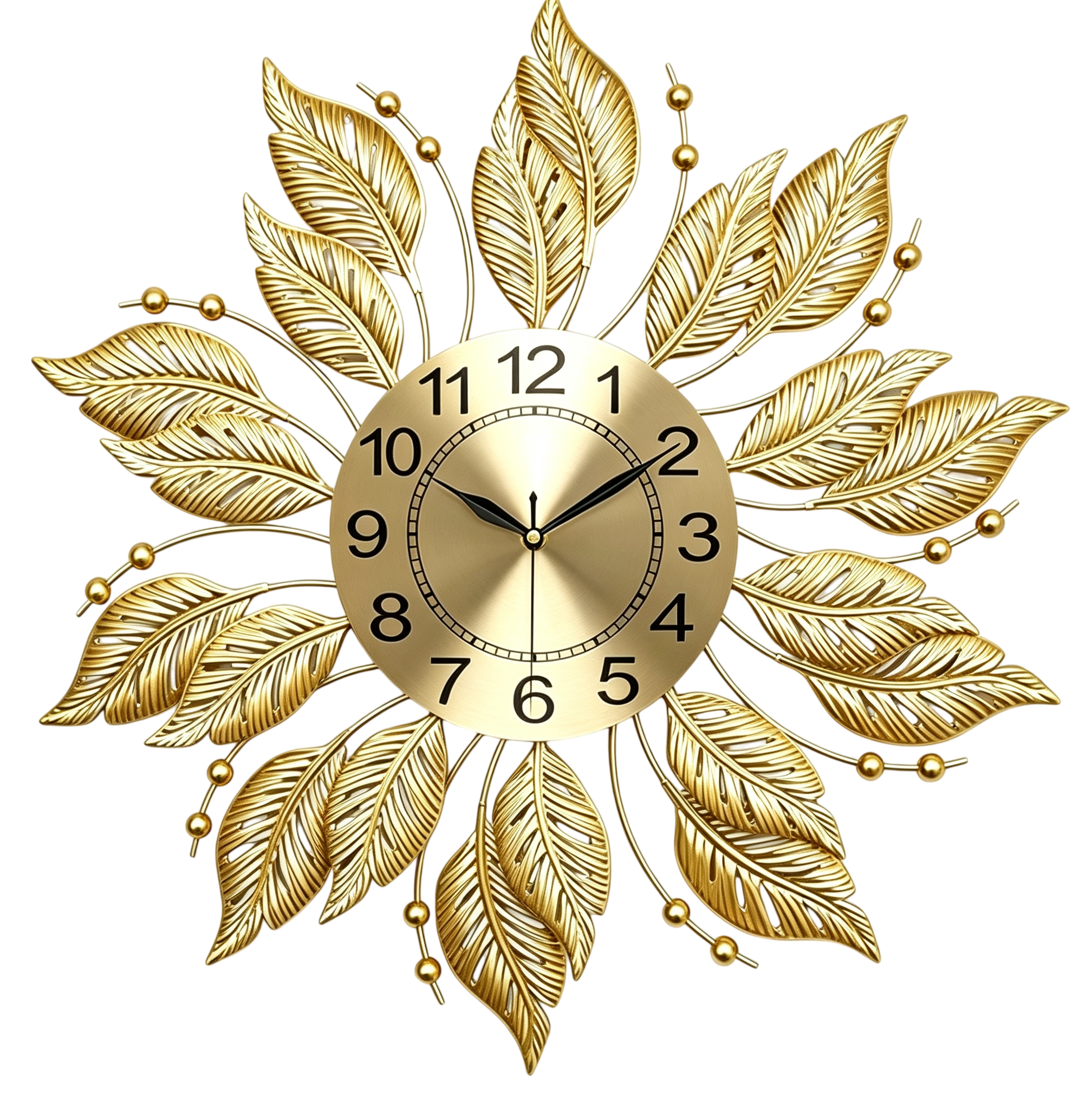 Golden Leaf Sunburst Metal Wall Clock - Image 2