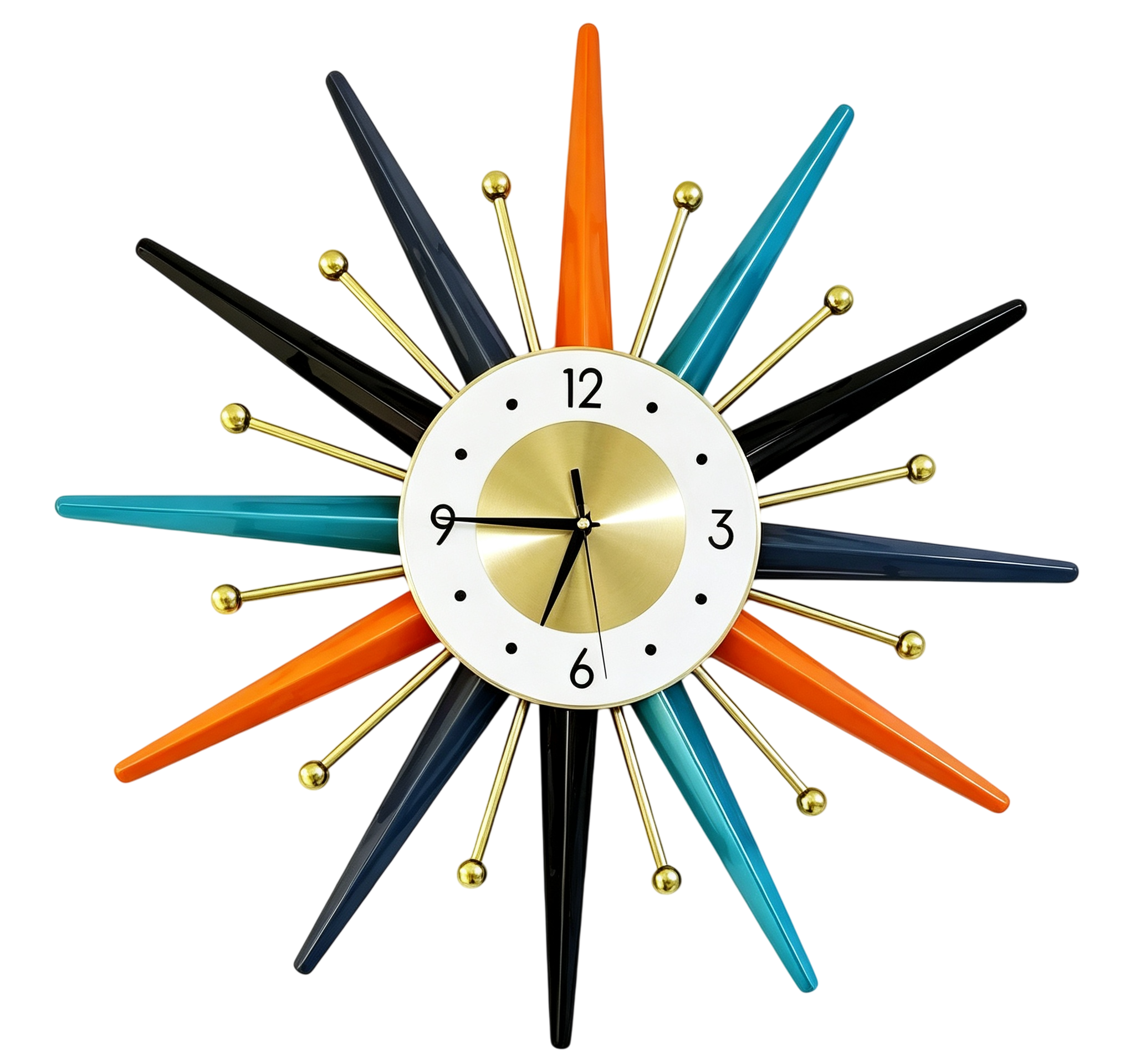 Mid‑Century Colorful Sunburst Metal Wall Clock - Image 2