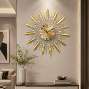 Luxury Sunburst Crystal Metal Wall Clock