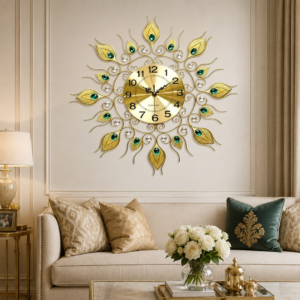 Gold Peacock Crystal Wall Clock