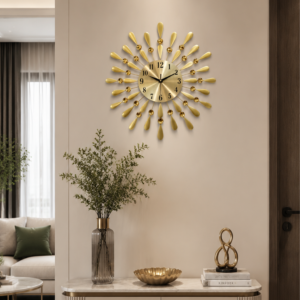 Gold Teardrop Sunburst Metal Wall Clock