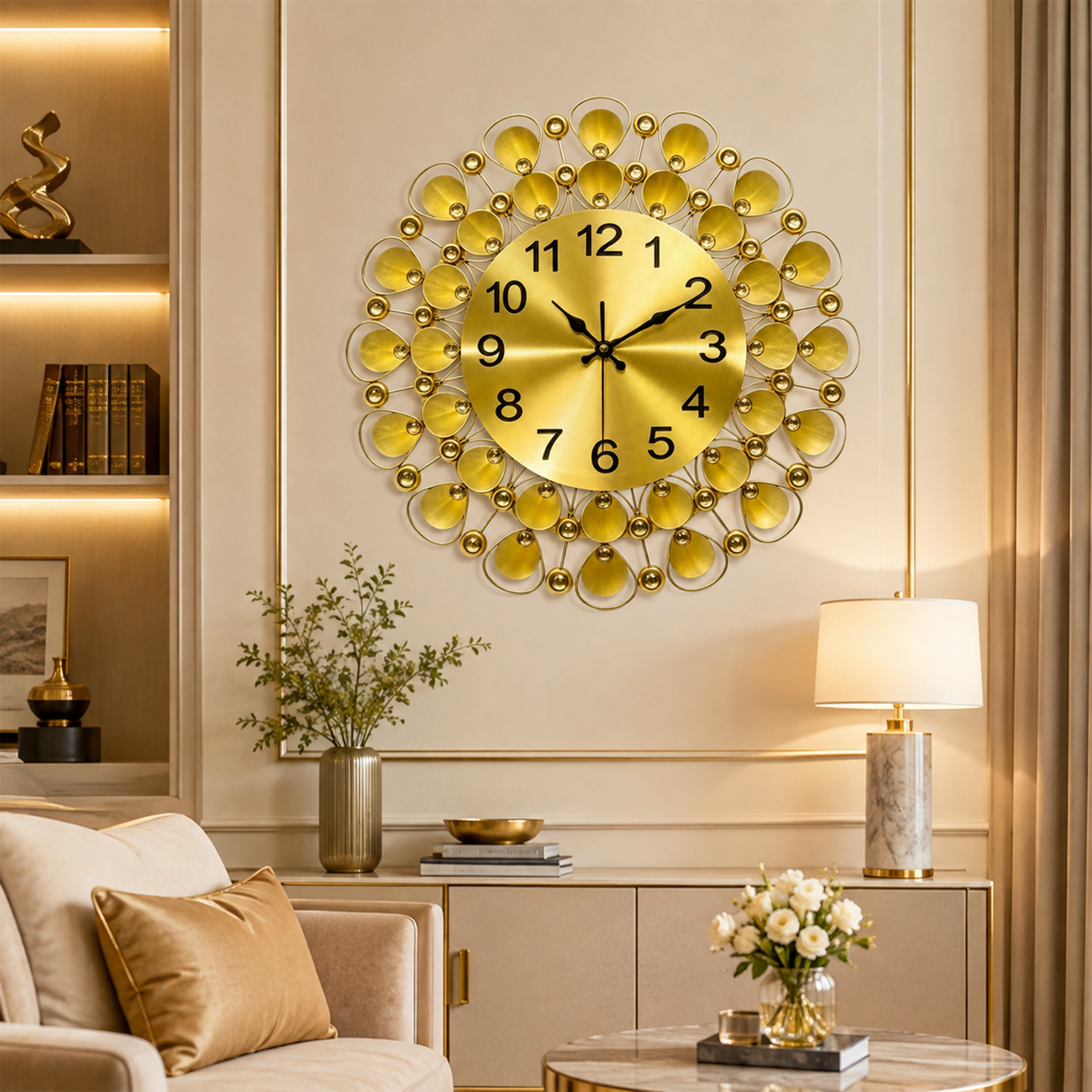 Gold Sunburst Crystal Wall Clock